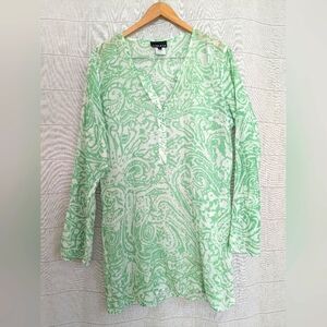 Athleta Womens Green and White Cotton Silk Tunic Top Coverup Large